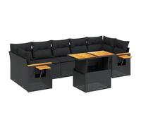 Ensemble de canapés de jardin modulaire 8 pcs, résine tressée noire, table relevable, coussins déhoussables lavables, résistant aux UV