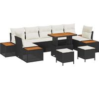 Ensemble de canapés de jardin vidaXL, 10 pièces, 9 places, noir, en résine tressée