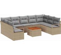 vidaXL Ensemble de canapé de jardin 10 pièces avec coussins Poly-Rattan Beige