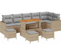 vidaXL Ensemble de canapé de jardin 10 pièces en poly-rattan et acacia avec coussins beige