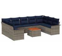 Ensemble de canapés de jardin vidaXL, 10 pièces, gris et bleu marine, en polyrotin
