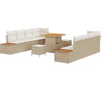 Ensemble de canapés de jardin vidaXL, 11 pièces, 10 places, couleur beige, en polyrotin
