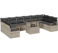 vidaXL Ensemble de canapé de jardin 11 pièces avec coussins Poly‑rotin Gris clair
