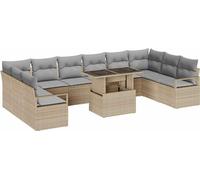 Ensemble de canapés de jardin vidaXL, 11 pièces, beige et gris clair, en polyrotin