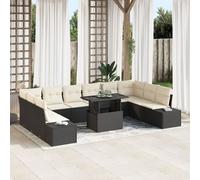Ensemble De Canapés De Jardin Vidaxl 11 Pièces Coussins Crème, Cadre Noir