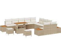 Ensemble de canapés de jardin vidaXL avec coussins et rangement, 13 pièces, beige, en rotin synthétique
