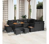 vidaXL Ensemble de canapé de jardin avec coussins 13 pcs noir poly rotin