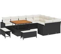 vidaXL Ensemble de canapés de jardin avec coussins 13 pièces Noir et crème Polyrotin