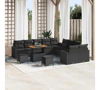 vidaXL Ensemble canapé de jardin 13 pcs avec coussins Noir poly rotin