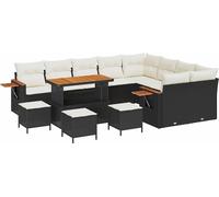 vidaXL Ensemble de canapés de jardin avec coussins 14 pièces Noir et crème Poly-rotin