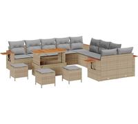 Ensemble de canapés de jardin vidaXL avec coussins (18 pièces), beige et gris clair, en polyrotin