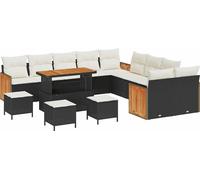 vidaXL Ensemble de canapé de jardin avec coussins 18 pcs noir et crème poly rotin