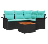 Ensemble de canapés de jardin vidaXL, 5 pièces, noir et turquoise, en polyrotin