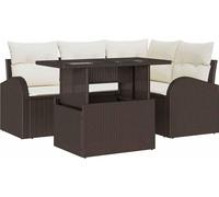 Ensemble de canapés de jardin vidaXL avec coussins et rangement, 5 pièces, en rotin synthétique marron