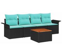 Ensemble de canapés de jardin vidaXL, 5 pièces, noir et turquoise, en polyrotin