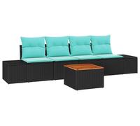 Ensemble de canapés de jardin vidaXL, 5 pièces, noir et turquoise, en résine tressée