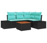 Ensemble de canapés de jardin vidaXL, 5 pièces, noir et turquoise, en résine tressée