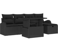 vidaXL Ensemble de canapé de jardin avec coussins 6 pcs noir Poly rotin