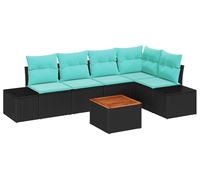 Ensemble de canapés de jardin vidaXL, 6 pièces, noir et turquoise, en résine tressée