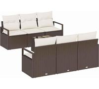 Ensemble de canapés de jardin vidaXL, 7 pièces, 6 places, couleur marron et crème, en polyrotin