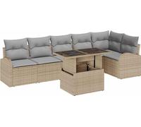 Ensemble de canapés de jardin vidaXL, 7 pièces, couleur beige, en polyrotin, capacité de 6 personnes