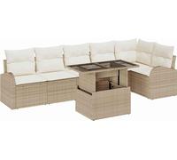 Ensemble de canapés de jardin vidaXL, 7 pièces, couleur beige, en polyrotin, capacité de 6 personnes
