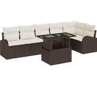 Ensemble de canapés de jardin vidaXL, 7 pièces, couleur marron, en polyrotin, capacité de 6 personnes