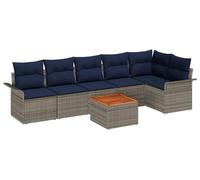 Ensemble de canapés de jardin vidaXL, 7 pièces, gris et bleu marine, en polyrotin