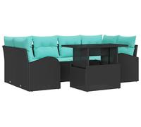 Ensemble de canapés de jardin vidaXL, 7 pièces, noir et turquoise