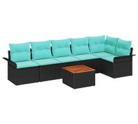 Ensemble de canapés de jardin vidaXL, 7 pièces, noir et turquoise, en polyrotin