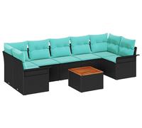 Ensemble de canapés de jardin vidaXL, 8 pièces, en polyrotin noir et turquoise