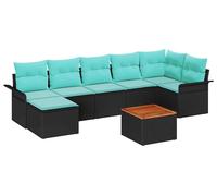 Ensemble de canapés de jardin vidaXL, 8 pièces, en polyrotin noir et turquoise