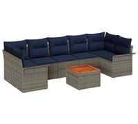 Ensemble de canapés de jardin vidaXL, 8 pièces, gris et bleu marine, en polyrotin