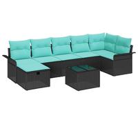 Ensemble de canapés de jardin vidaXL, 8 pièces, noir et turquoise, en polyrotin