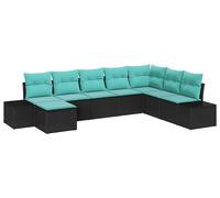 Ensemble de canapés de jardin vidaXL, 8 pièces, noir et turquoise, en résine tressée