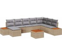 vidaXL – Ensemble de canapés de jardin 9 pièces en polyrotin avec coussins, beige et gris clair