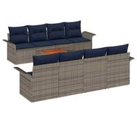 Ensemble de canapés de jardin vidaXL, 9 pièces, gris et bleu marine, en polyrotin