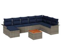 Ensemble de canapés de jardin vidaXL, 9 pièces, gris et bleu marine, en polyrotin