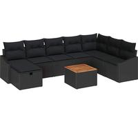 Ensemble de canapés de jardin vidaXL, 9 pièces, noir, en résine tressée