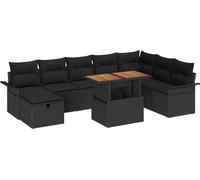 Ensemble de canapés de jardin vidaXL, 9 pièces, noir, en résine tressée