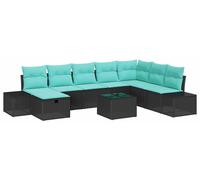 Ensemble de canapés de jardin vidaXL, 9 pièces, noir, en résine tressée