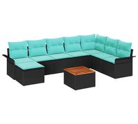 Ensemble de canapés de jardin vidaXL, 9 pièces, noir et turquoise, en polyrotin