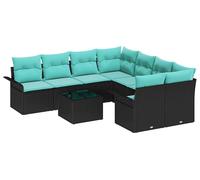 Ensemble de canapés de jardin vidaXL, 9 pièces, noir et turquoise, en résine tressée