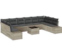 Ensemble de canapés de jardin vidaXL avec coussins, 11 pièces, gris clair, en polyrotin