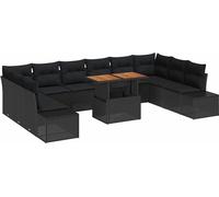 Ensemble de canapés de jardin vidaXL avec coussins, 11 pièces, noir et marron