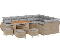 Ensemble de canapés de jardin vidaXL avec coussins, 13 pièces, beige et gris clair, en rotin synthétique