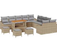 Ensemble de canapés de jardin vidaXL avec coussins, 14 pièces, beige, en polyrotin