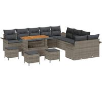Ensemble de canapés de jardin vidaXL avec coussins, 14 pièces, gris, en polyrotin