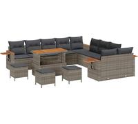 Ensemble de canapés de jardin vidaXL avec coussins, 18 pièces, gris, en polyrotin