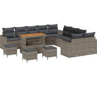 Ensemble de canapés de jardin vidaXL avec coussins, 18 pièces, gris, en polyrotin